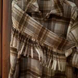 Cozy Plaid Fringe Jacket - worn once - size large